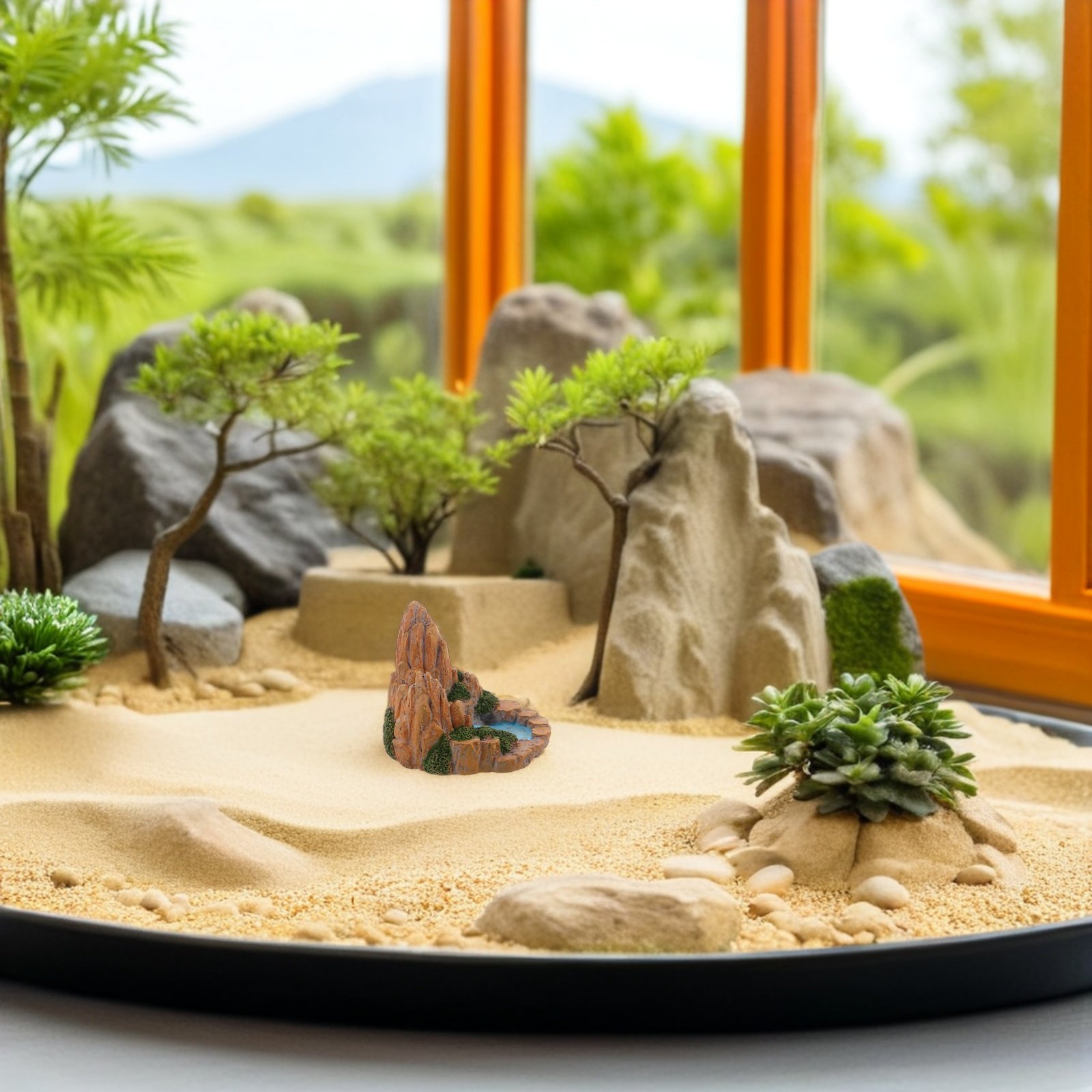 Bonsai Garden With Pond - 2Pcs Miniature Rockery Artificial Resin Mountain